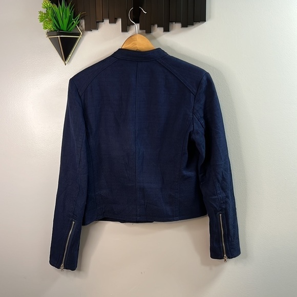 WOMEN’S Gap Navy Moto Jacket Textured Tweed Size Medium - Picture 8 of 12